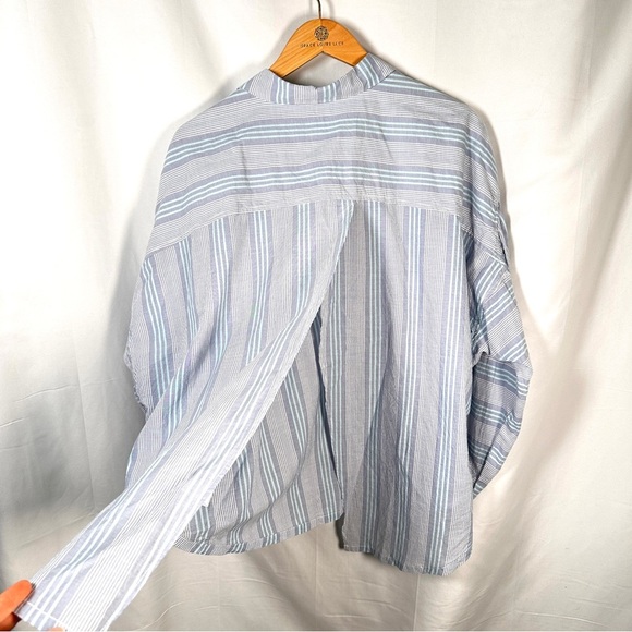 BDG Urban Outfitters Striped Cotton Oversized Open Back Coastal Grandma Shirt M - Picture 10 of 13